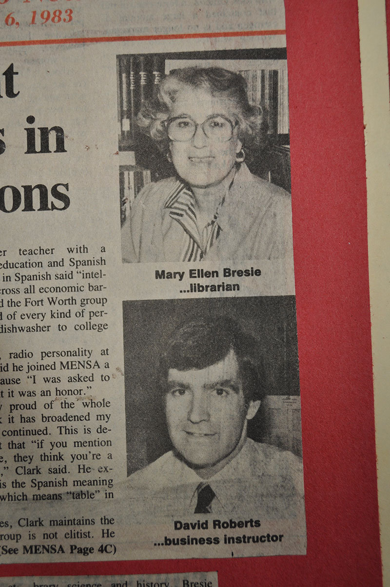 Newspaper clipping featuring Mary Ellen Bresie and David Roberts.